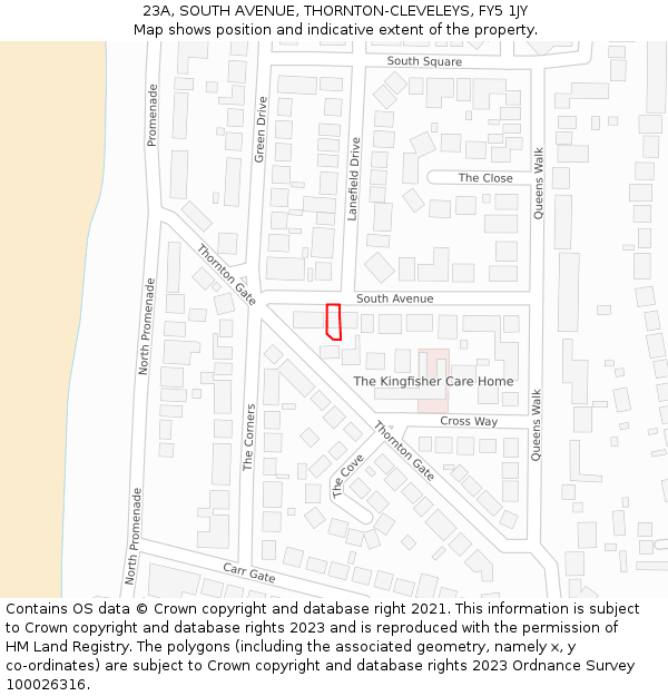 23A, SOUTH AVENUE, THORNTON-CLEVELEYS, FY5 1JY: Location map and indicative extent of plot