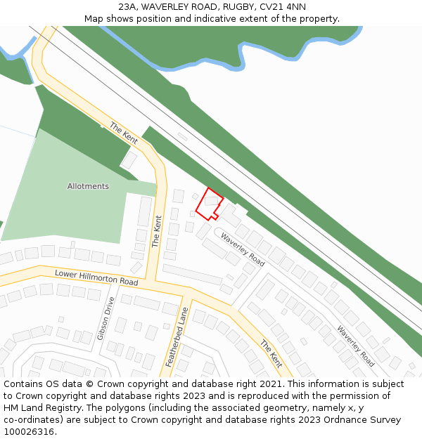 23A, WAVERLEY ROAD, RUGBY, CV21 4NN: Location map and indicative extent of plot