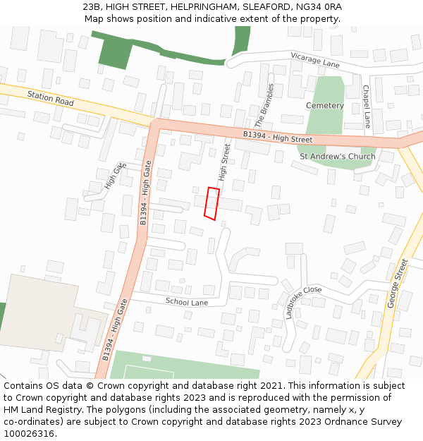 23B, HIGH STREET, HELPRINGHAM, SLEAFORD, NG34 0RA: Location map and indicative extent of plot
