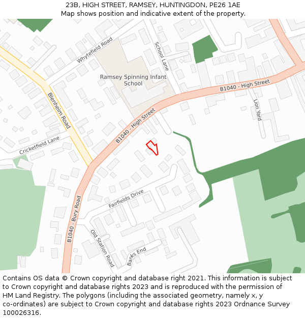23B, HIGH STREET, RAMSEY, HUNTINGDON, PE26 1AE: Location map and indicative extent of plot