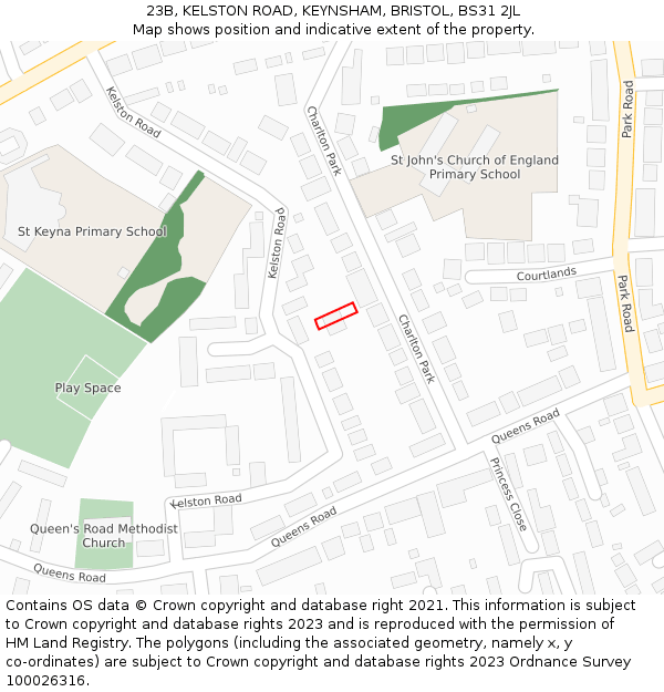 23B, KELSTON ROAD, KEYNSHAM, BRISTOL, BS31 2JL: Location map and indicative extent of plot