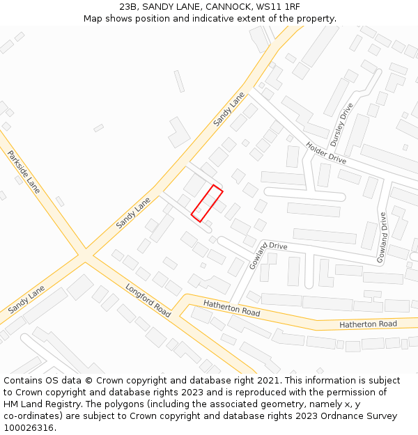 23B, SANDY LANE, CANNOCK, WS11 1RF: Location map and indicative extent of plot