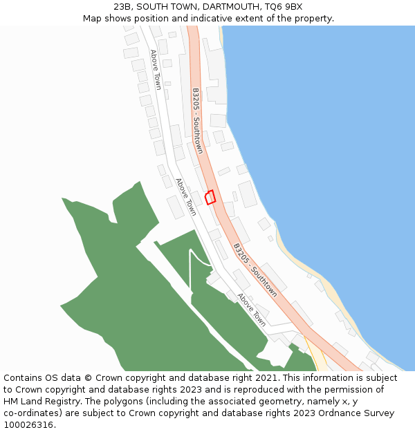 23B, SOUTH TOWN, DARTMOUTH, TQ6 9BX: Location map and indicative extent of plot