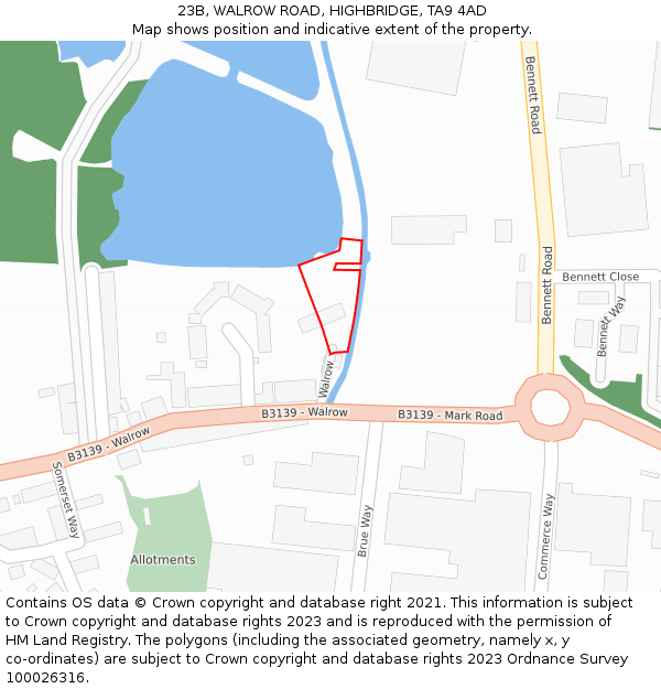 23B, WALROW ROAD, HIGHBRIDGE, TA9 4AD: Location map and indicative extent of plot