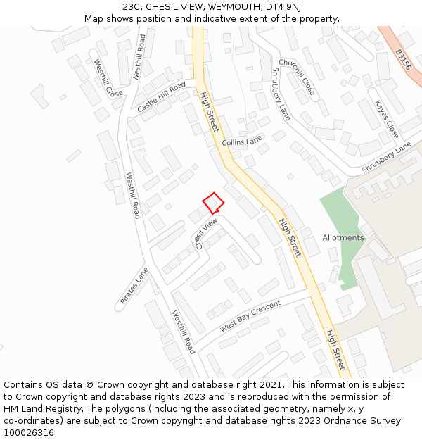 23C, CHESIL VIEW, WEYMOUTH, DT4 9NJ: Location map and indicative extent of plot