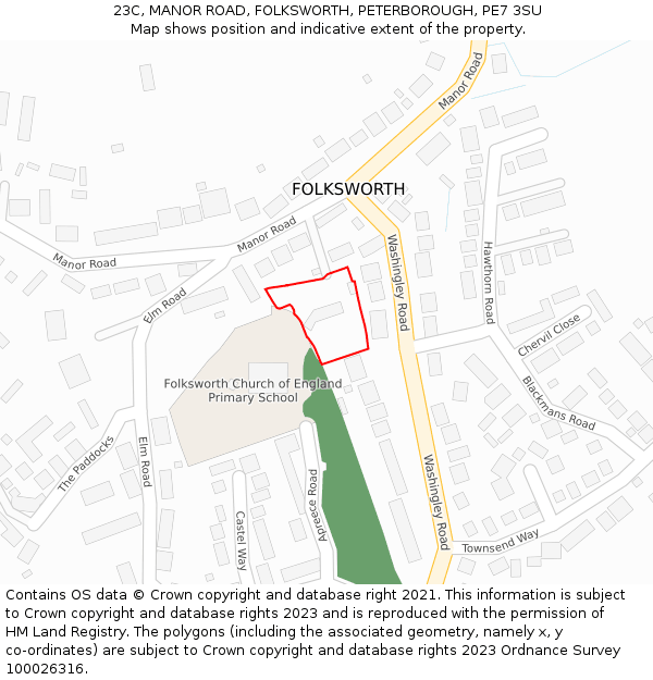 23C, MANOR ROAD, FOLKSWORTH, PETERBOROUGH, PE7 3SU: Location map and indicative extent of plot