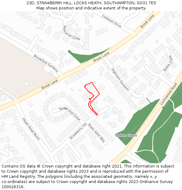 23D, STRAWBERRY HILL, LOCKS HEATH, SOUTHAMPTON, SO31 7ES: Location map and indicative extent of plot