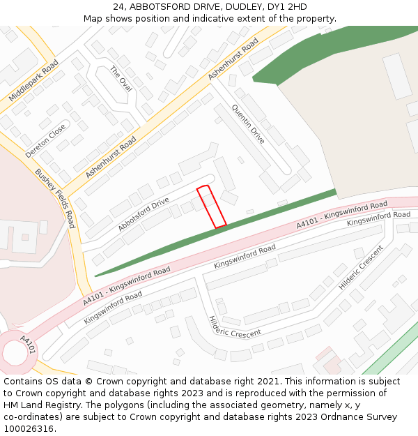 24, ABBOTSFORD DRIVE, DUDLEY, DY1 2HD: Location map and indicative extent of plot