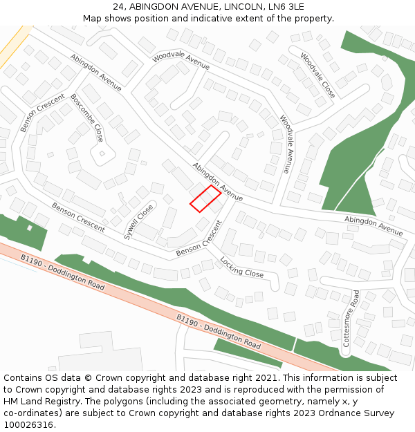 24, ABINGDON AVENUE, LINCOLN, LN6 3LE: Location map and indicative extent of plot