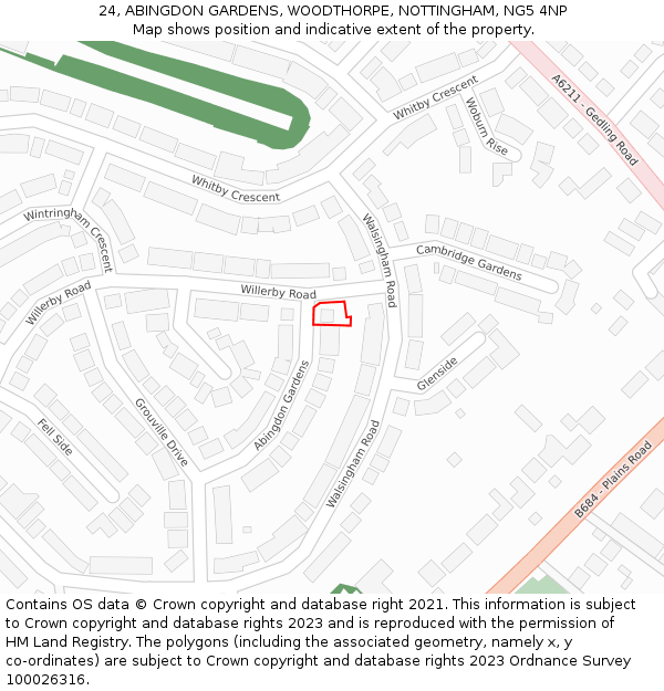 24, ABINGDON GARDENS, WOODTHORPE, NOTTINGHAM, NG5 4NP: Location map and indicative extent of plot