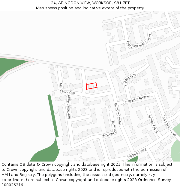 24, ABINGDON VIEW, WORKSOP, S81 7RT: Location map and indicative extent of plot