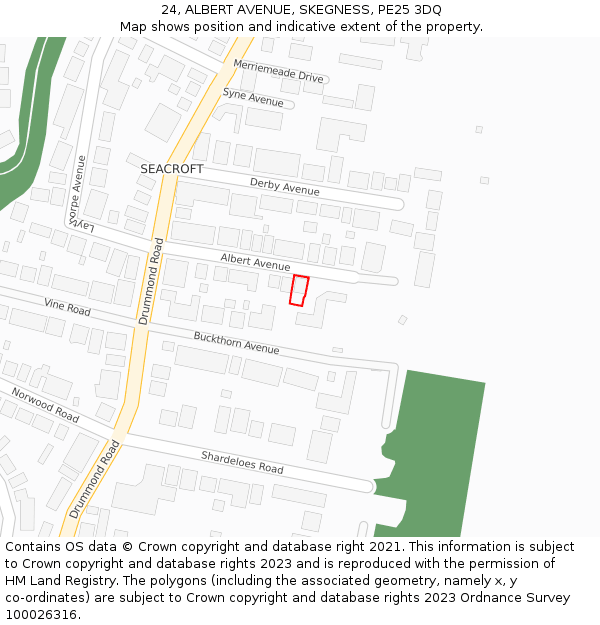 24, ALBERT AVENUE, SKEGNESS, PE25 3DQ: Location map and indicative extent of plot