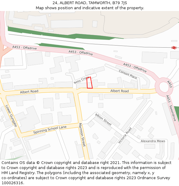 24, ALBERT ROAD, TAMWORTH, B79 7JS: Location map and indicative extent of plot