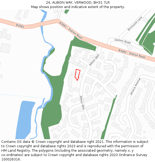 24, ALBION WAY, VERWOOD, BH31 7LR: Location map and indicative extent of plot