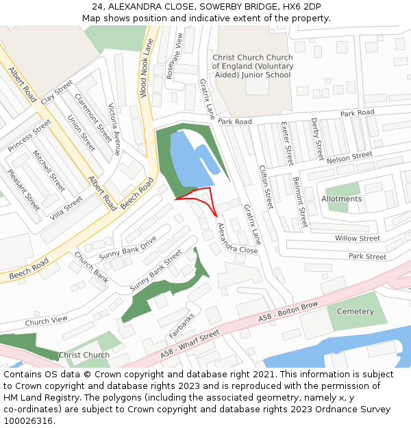 24, ALEXANDRA CLOSE, SOWERBY BRIDGE, HX6 2DP: Location map and indicative extent of plot