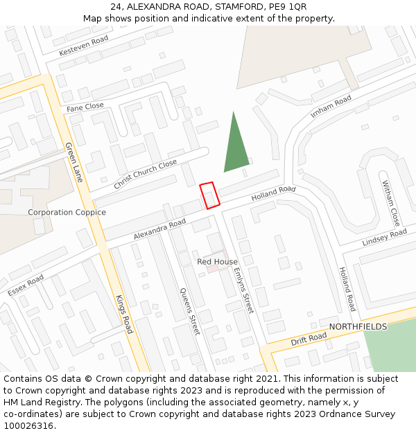 24, ALEXANDRA ROAD, STAMFORD, PE9 1QR: Location map and indicative extent of plot