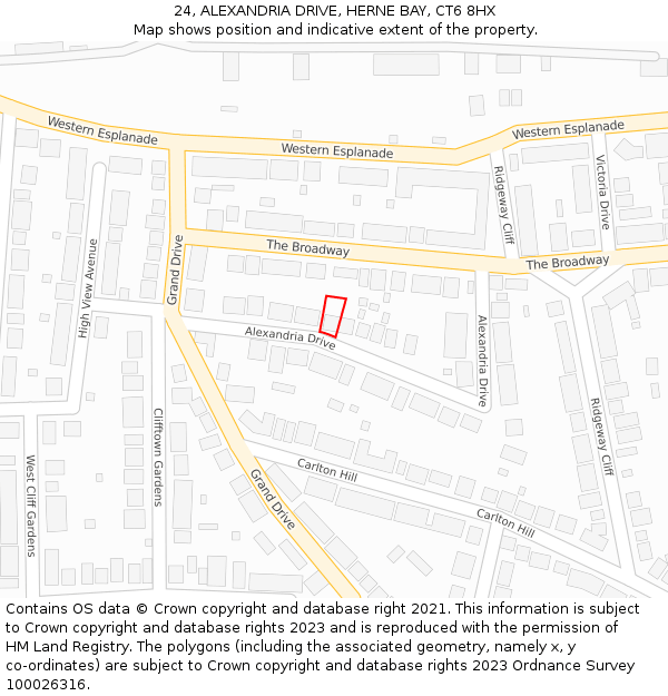 24, ALEXANDRIA DRIVE, HERNE BAY, CT6 8HX: Location map and indicative extent of plot