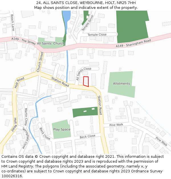 24, ALL SAINTS CLOSE, WEYBOURNE, HOLT, NR25 7HH: Location map and indicative extent of plot