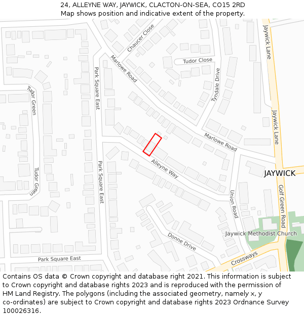 24, ALLEYNE WAY, JAYWICK, CLACTON-ON-SEA, CO15 2RD: Location map and indicative extent of plot