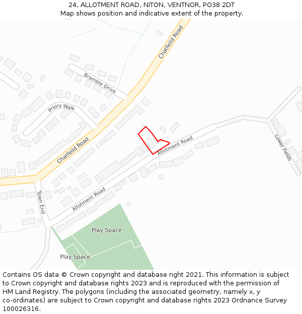 24, ALLOTMENT ROAD, NITON, VENTNOR, PO38 2DT: Location map and indicative extent of plot