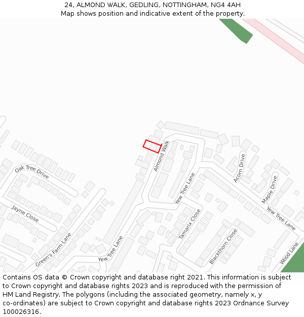 24, ALMOND WALK, GEDLING, NOTTINGHAM, NG4 4AH: Location map and indicative extent of plot