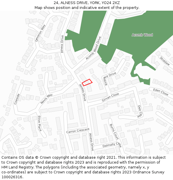 24, ALNESS DRIVE, YORK, YO24 2XZ: Location map and indicative extent of plot