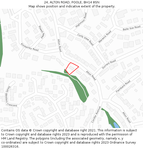 24, ALTON ROAD, POOLE, BH14 8SN: Location map and indicative extent of plot