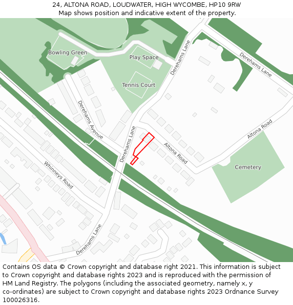 24, ALTONA ROAD, LOUDWATER, HIGH WYCOMBE, HP10 9RW: Location map and indicative extent of plot