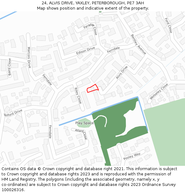 24, ALVIS DRIVE, YAXLEY, PETERBOROUGH, PE7 3AH: Location map and indicative extent of plot