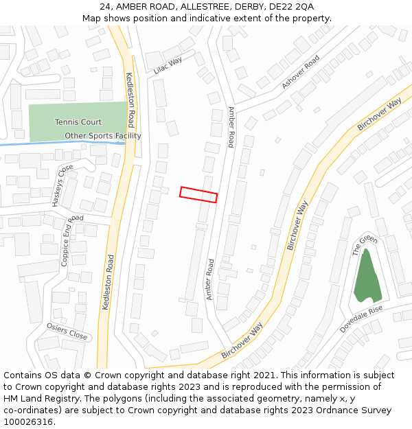 24, AMBER ROAD, ALLESTREE, DERBY, DE22 2QA: Location map and indicative extent of plot