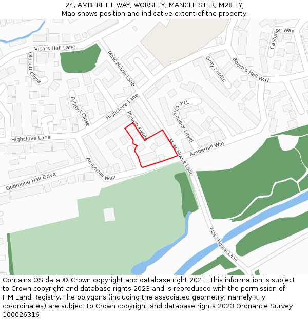 24, AMBERHILL WAY, WORSLEY, MANCHESTER, M28 1YJ: Location map and indicative extent of plot