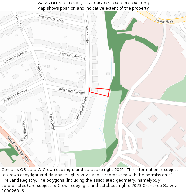 24, AMBLESIDE DRIVE, HEADINGTON, OXFORD, OX3 0AQ: Location map and indicative extent of plot