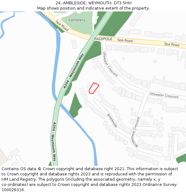 24, AMBLESIDE, WEYMOUTH, DT3 5HH: Location map and indicative extent of plot