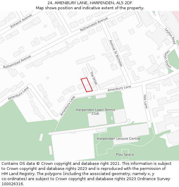 24, AMENBURY LANE, HARPENDEN, AL5 2DF: Location map and indicative extent of plot