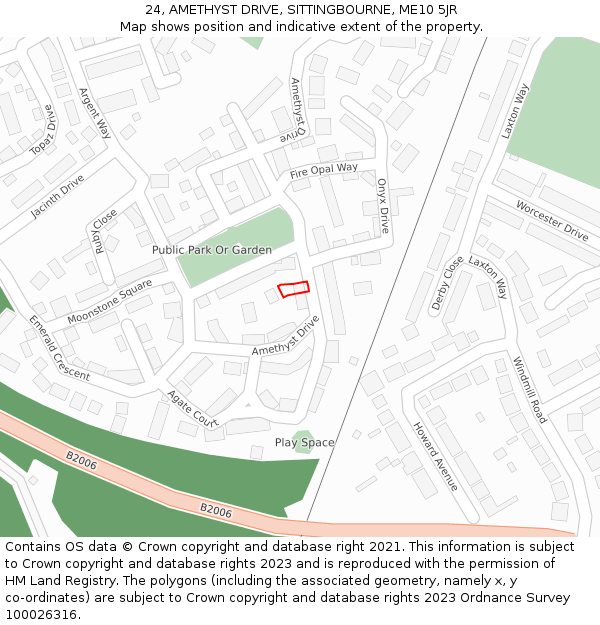 24, AMETHYST DRIVE, SITTINGBOURNE, ME10 5JR: Location map and indicative extent of plot