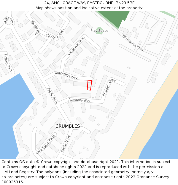 24, ANCHORAGE WAY, EASTBOURNE, BN23 5BE: Location map and indicative extent of plot
