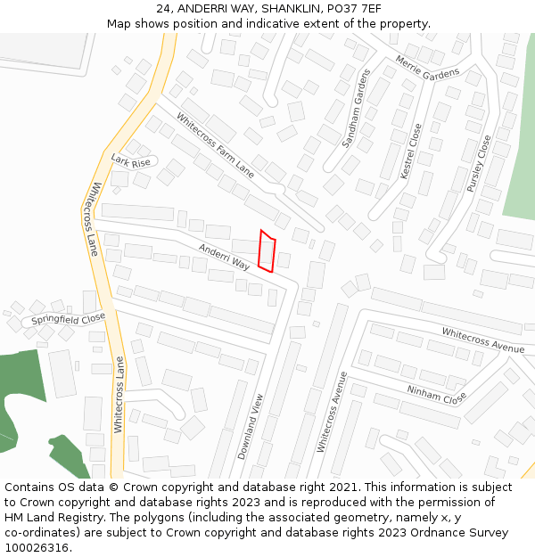 24, ANDERRI WAY, SHANKLIN, PO37 7EF: Location map and indicative extent of plot