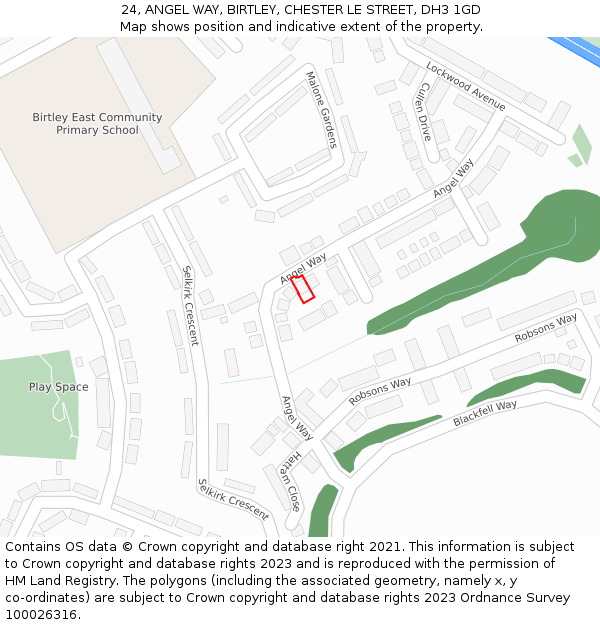 24, ANGEL WAY, BIRTLEY, CHESTER LE STREET, DH3 1GD: Location map and indicative extent of plot