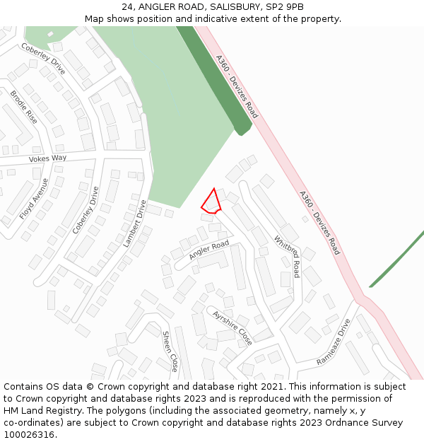 24, ANGLER ROAD, SALISBURY, SP2 9PB: Location map and indicative extent of plot