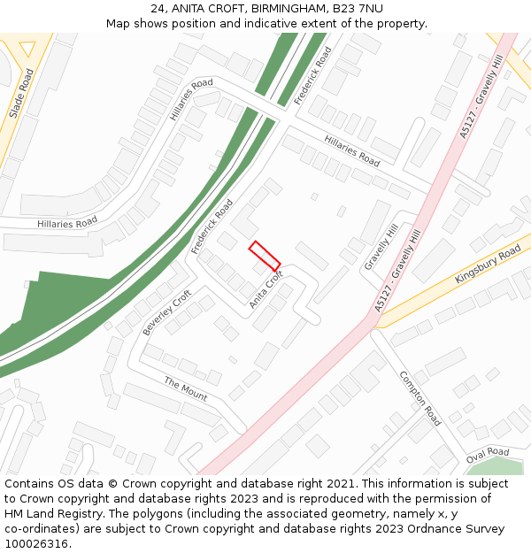 24, ANITA CROFT, BIRMINGHAM, B23 7NU: Location map and indicative extent of plot