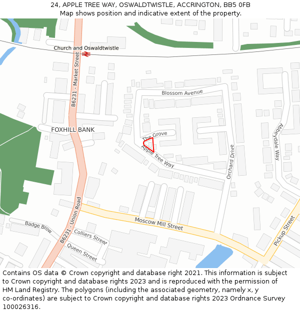 24, APPLE TREE WAY, OSWALDTWISTLE, ACCRINGTON, BB5 0FB: Location map and indicative extent of plot