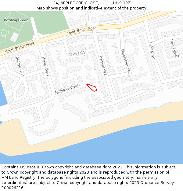 24, APPLEDORE CLOSE, HULL, HU9 1PZ: Location map and indicative extent of plot