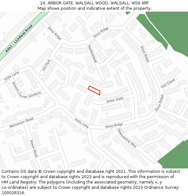 24, ARBOR GATE, WALSALL WOOD, WALSALL, WS9 9RF: Location map and indicative extent of plot