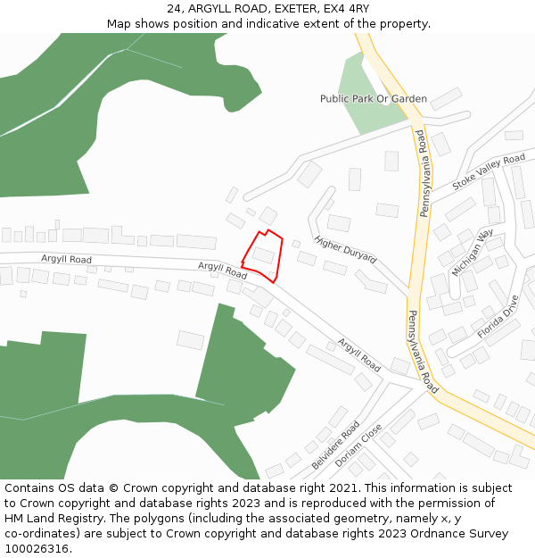 24, ARGYLL ROAD, EXETER, EX4 4RY: Location map and indicative extent of plot