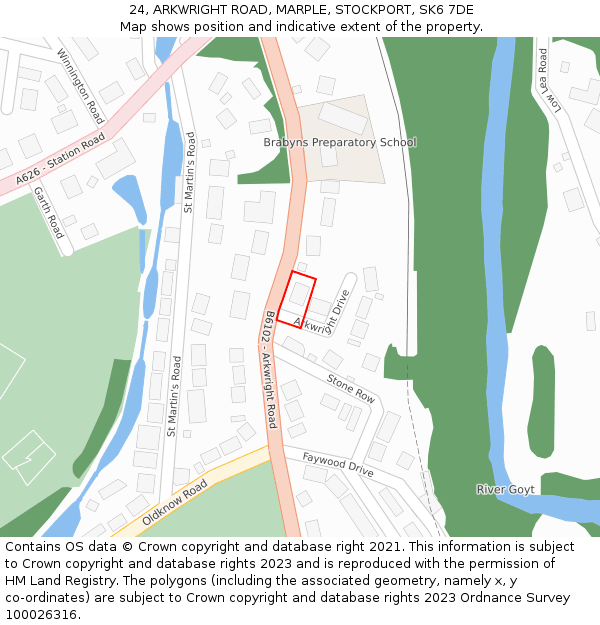 24, ARKWRIGHT ROAD, MARPLE, STOCKPORT, SK6 7DE: Location map and indicative extent of plot