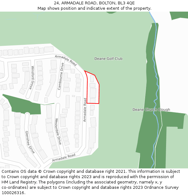 24, ARMADALE ROAD, BOLTON, BL3 4QE: Location map and indicative extent of plot