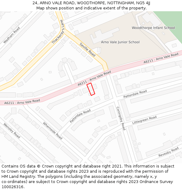 24, ARNO VALE ROAD, WOODTHORPE, NOTTINGHAM, NG5 4JJ: Location map and indicative extent of plot