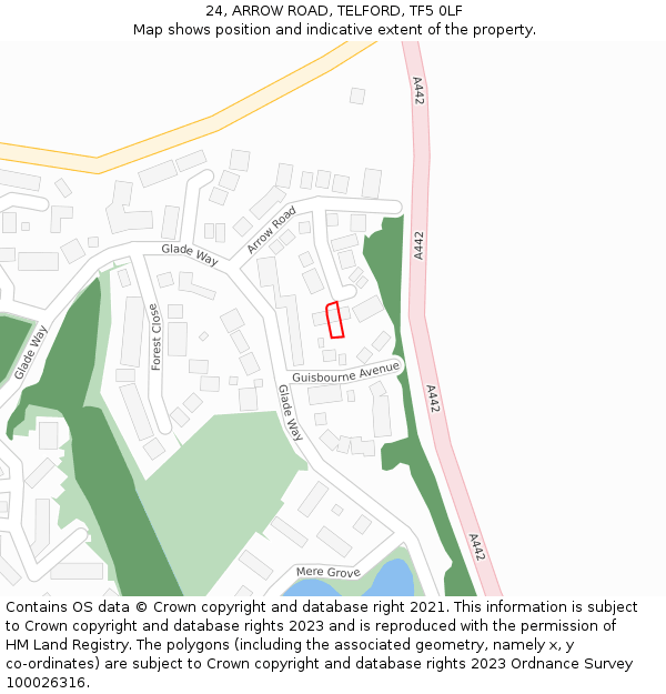 24, ARROW ROAD, TELFORD, TF5 0LF: Location map and indicative extent of plot