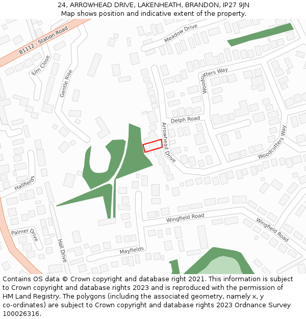 24, ARROWHEAD DRIVE, LAKENHEATH, BRANDON, IP27 9JN: Location map and indicative extent of plot