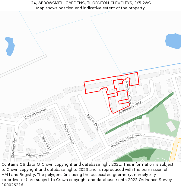 24, ARROWSMITH GARDENS, THORNTON-CLEVELEYS, FY5 2WS: Location map and indicative extent of plot